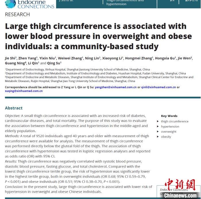 研究显示：大腿粗壮者罹患高血压风险反而下降